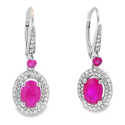Pendientes colgantes de diamantes y rubíes de 3,50 ct en oro blanco de 10 qt