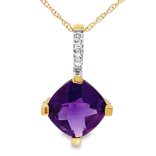 Colgantes de moda de amatista y diamante, oro amarillo de 10 quilates