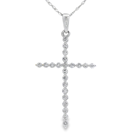 Colgante de cruz religiosa con diamantes de 0,21 ct en oro blanco de 14 kt