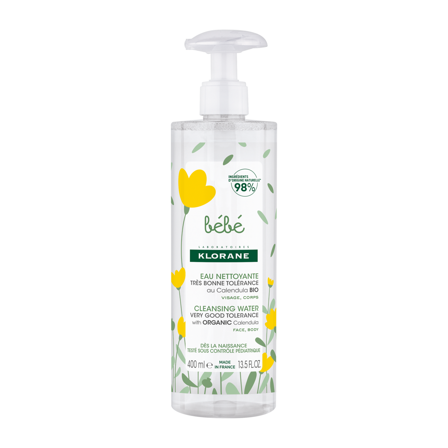 Klorane, Baby, Gentle Cleansing, Cleansing Water, For Face & Body, 400 ml