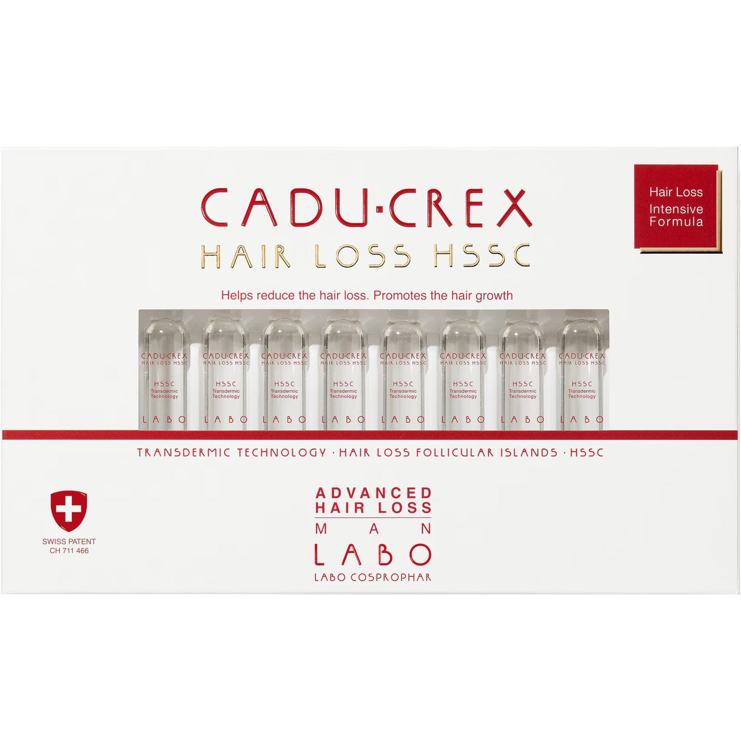 Labo Cosprophar Suisse, Cadu-Crex Advanced Stage, Anti-Hair Loss, Ampoules Treatment Serum, For Scalp, For Men, 40 pcs, 3.5 ml