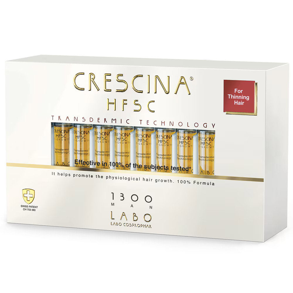 Labo Cosprophar Suisse, Crescina, Transdermic HFSC 1300, For Growth Stimulation, Ampoules Treatment Serum, For Scalp, For Men, 20 pcs, 3.5 ml