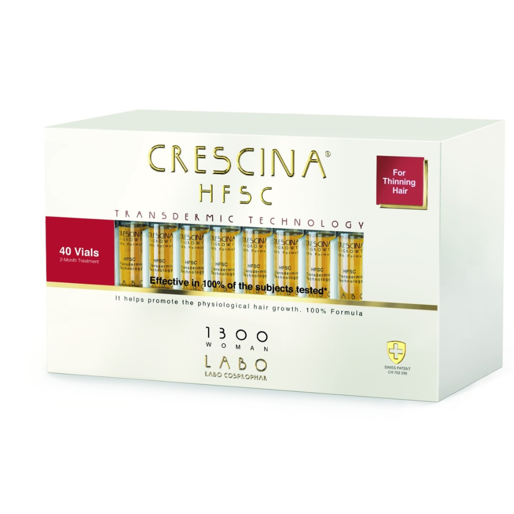 Labo Cosprophar Suisse, Crescina, Transdermic HFSC 1300, For Growth Stimulation, Ampoules Treatment Serum, For Scalp, For Women, 40 pcs, 3.5 ml