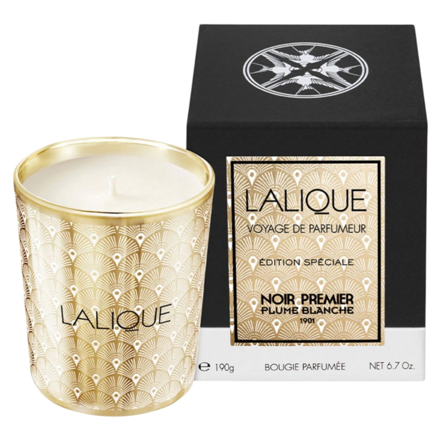 Lalique, Noir Premier - Plume Blanche 1901, Floral Woody Musk, Scented Candle, 190 g