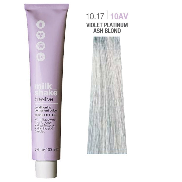 Milk Shake, Creative, SLS/SLES-Free, Permanent Hair Dye, 10.1710AV Violet Platinum Ash Blond, 100 ml