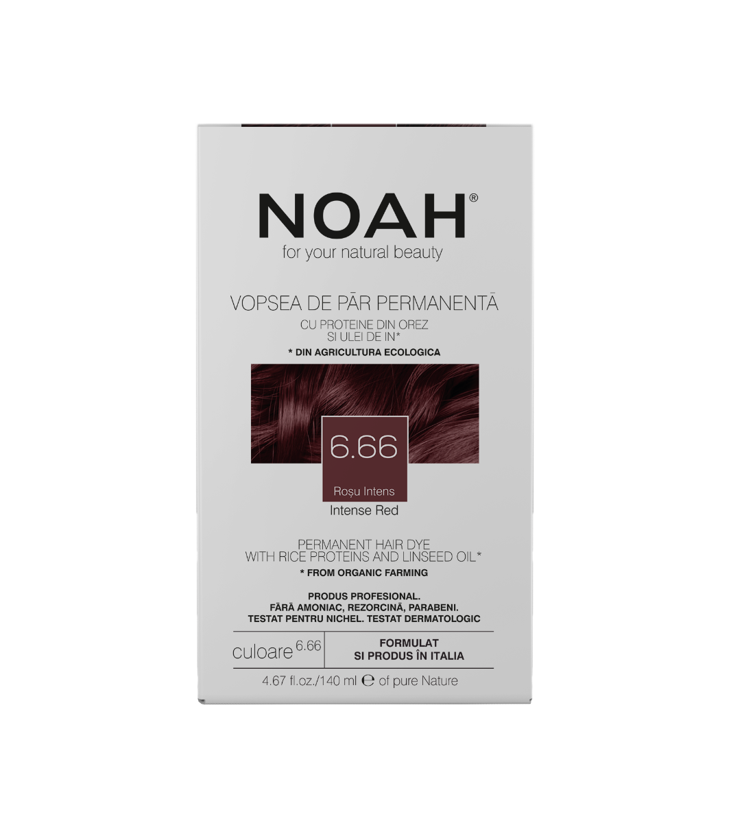 Noah, Permanent Hair Colour, Permanent Hair Dye, 6.66 Intense Red, 140 ml