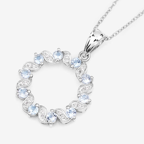 Colgante de plata de ley .925 con aguamarina auténtica de 1,10 quilates y topacio blanco