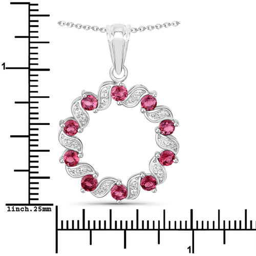 Colgante de plata de ley .925 con turmalina rosa auténtica de 1,30 quilates y topacio blanco