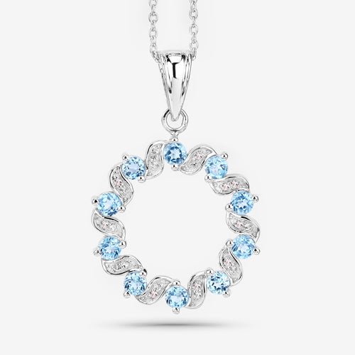 Colgante de plata de ley .925 con topacio azul suizo auténtico y topacio blanco de 1,30 quilates