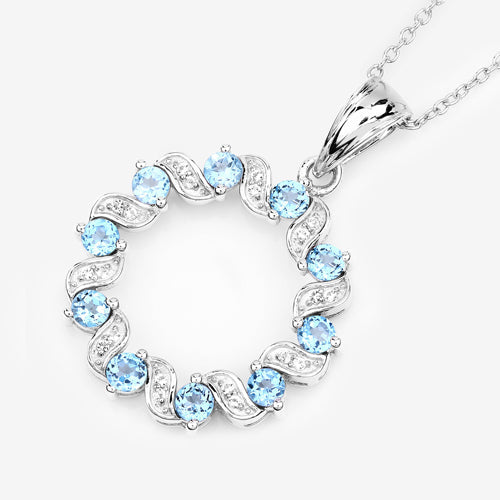 Colgante de plata de ley .925 con topacio azul suizo auténtico y topacio blanco de 1,30 quilates