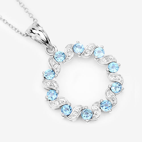 Colgante de plata de ley .925 con topacio azul suizo auténtico y topacio blanco de 1,30 quilates