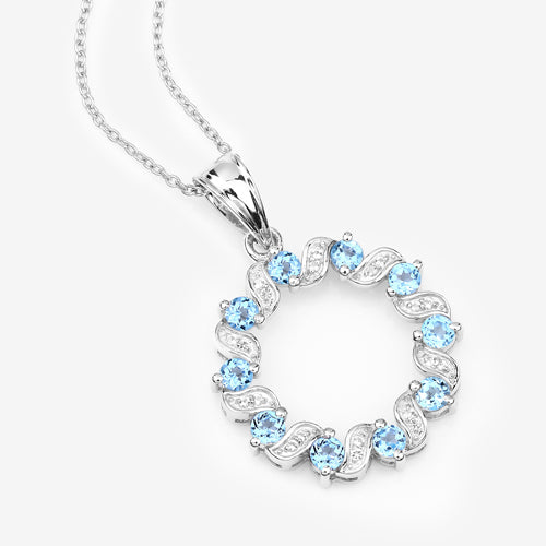 Colgante de plata de ley .925 con topacio azul suizo auténtico y topacio blanco de 1,30 quilates