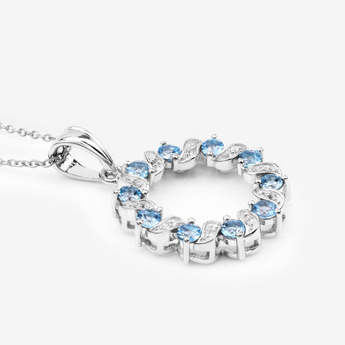 Colgante de plata de ley .925 con topacio azul suizo auténtico y topacio blanco de 1,30 quilates
