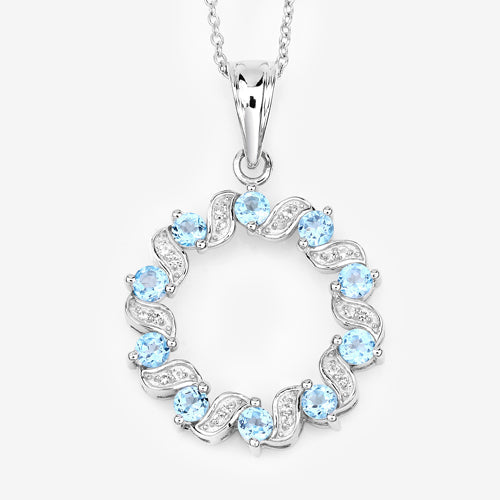 Colgante de plata de ley .925 con topacio azul suizo auténtico y topacio blanco de 1,30 quilates