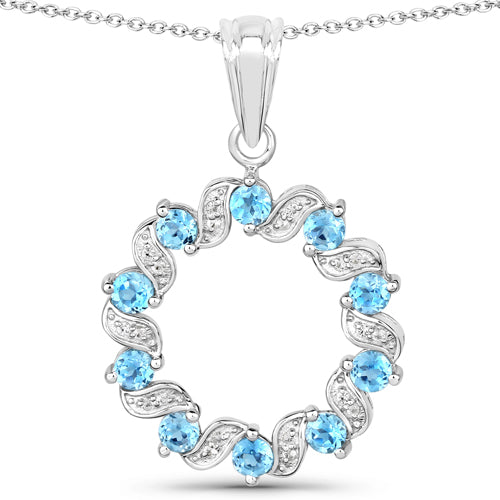Colgante de plata de ley .925 con topacio azul suizo auténtico y topacio blanco de 1,30 quilates