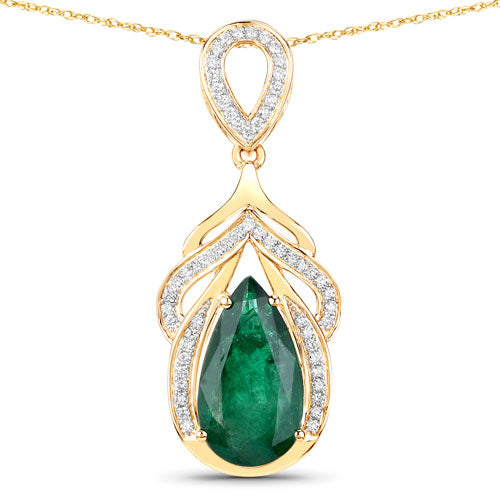 IGI Certified 4.33 Carat Genuine Zambian Emerald and White Diamond 14K Yellow Gold Pendant