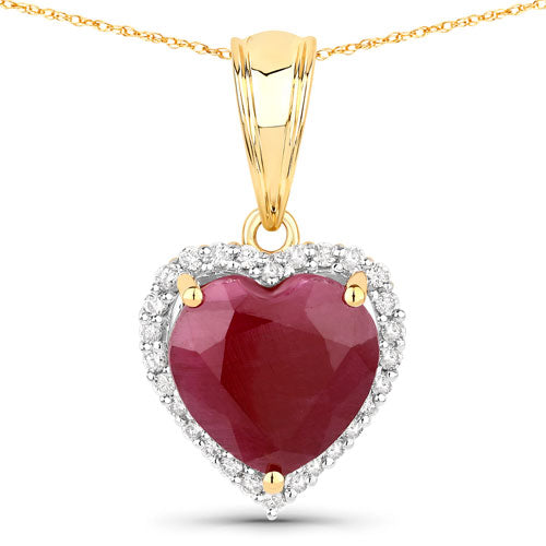 Colgante de oro amarillo de 14 quilates con rubí auténtico de 4,47 quilates y diamantes blancos