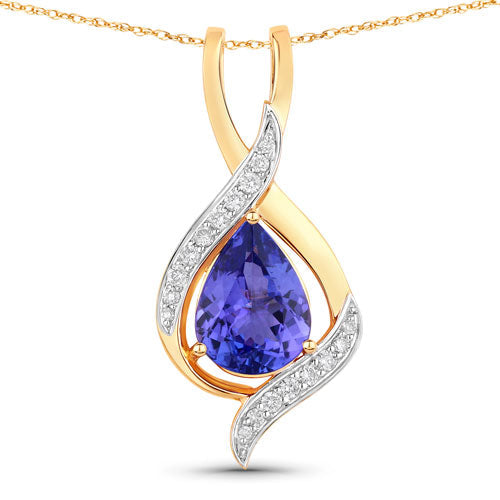 Colgante de oro amarillo de 14 quilates con tanzanita auténtica de 2,75 quilates y diamantes blancos