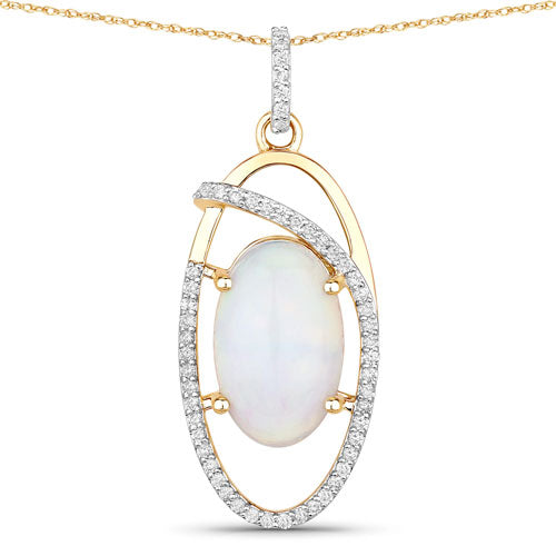 Colgante de oro amarillo de 14 quilates con ópalo etíope natural de 3,59 quilates y diamantes blancos