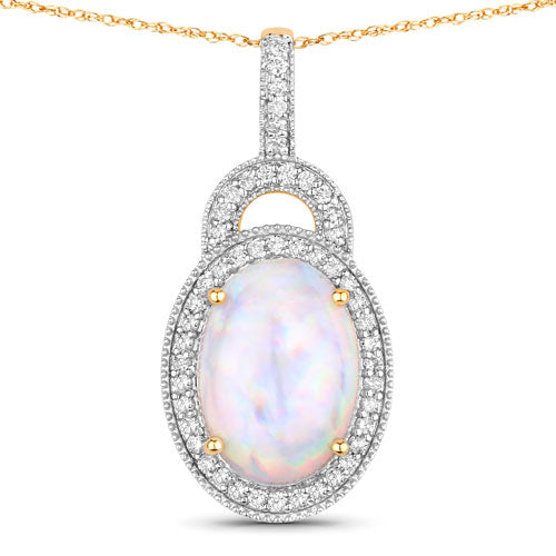 Colgante de oro amarillo de 14 quilates con ópalo etíope genuino de 3,30 quilates y diamante blanco