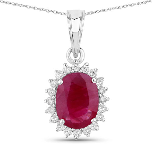 1.60 Carat Genuine Ruby and White Diamond 10K White Gold Pendant