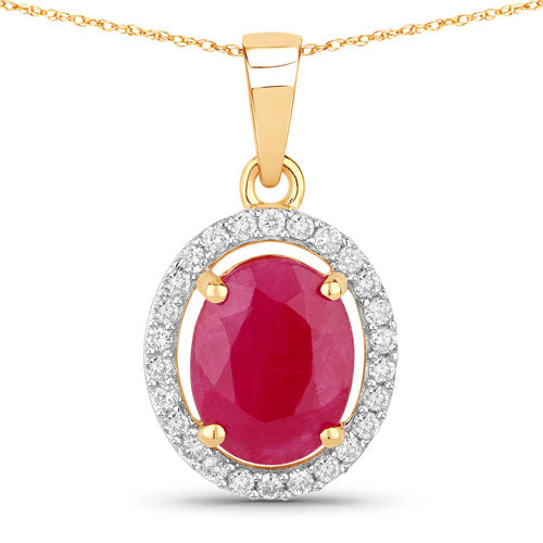 Colgante de oro amarillo de 10 quilates con rubí genuino de 2,51 quilates y diamantes blancos