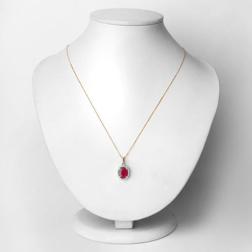 Colgante de oro amarillo de 10 quilates con rubí genuino de 2,51 quilates y diamantes blancos