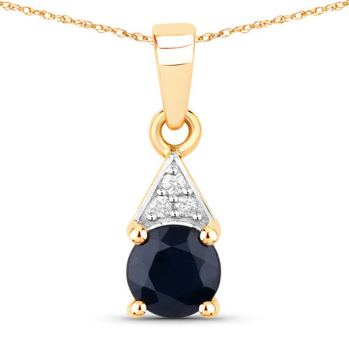0.88 Carat Genuine Blue Sapphire and White Diamond 10K Yellow Gold Pendant