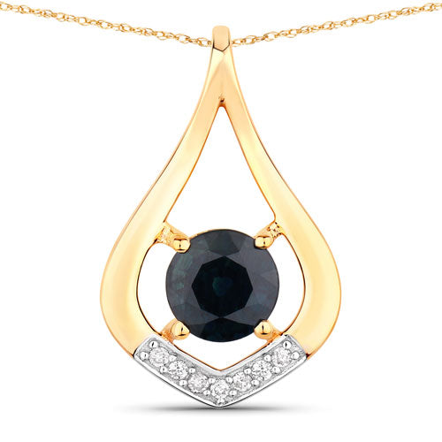 1.24 Carat Genuine Blue Sapphire and White Diamond 10K Yellow Gold Pendant