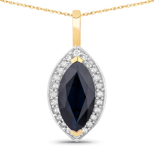 Colgante de zafiro azul genuino de 2,29 quilates y diamante blanco en oro amarillo de 10 quilates