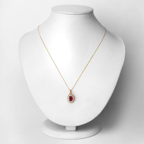 1.55 quilates de rubí genuino y diamante blanco en oro amarillo de 14K, colgante