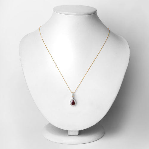 Colgante de oro amarillo de 14K con rubí genuino de 1,01 quilates y diamantes blancos