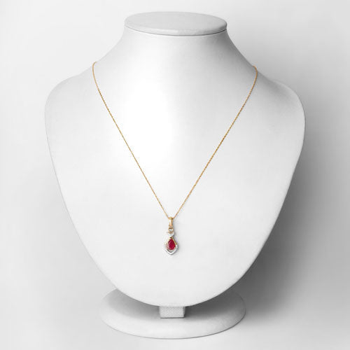 Colgante de oro amarillo de 14K con rubí genuino de 0,86 quilates y diamantes blancos