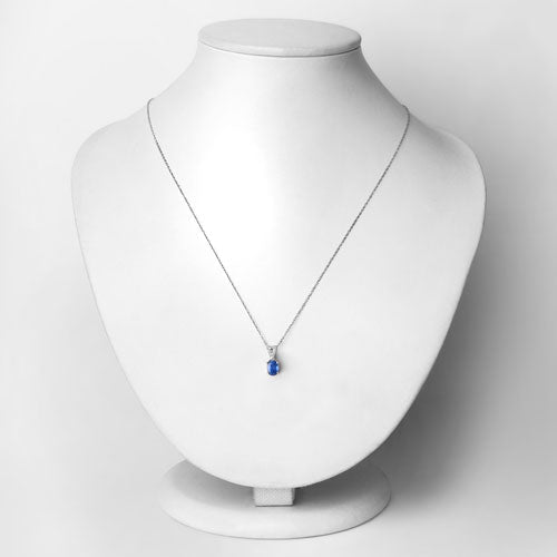 Colgante de oro blanco de 14 quilates con zafiro azul genuino de 0,71 quilates y diamantes blancos