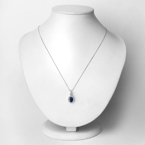 Colgante de oro blanco de 14 quilates con zafiro azul genuino de 1,79 quilates y diamantes blancos
