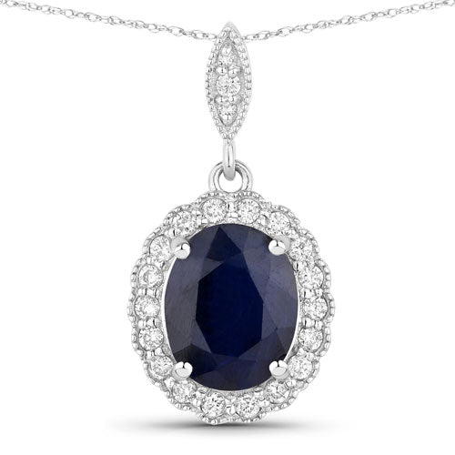 Colgante de oro blanco de 14 quilates con zafiro azul auténtico de 3,38 quilates y diamante blanco