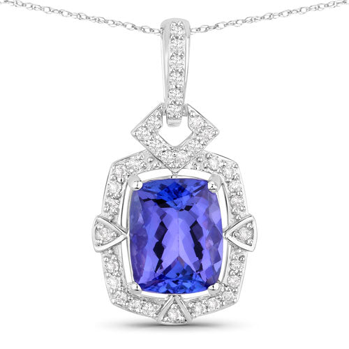 Colgante de oro blanco de 14 quilates con tanzanita auténtica de 2,46 quilates y diamantes blancos