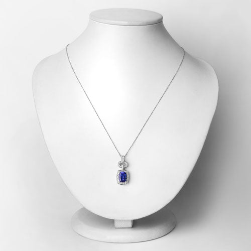 Colgante de tanzanita genuina de 2,62 quilates y diamantes blancos en oro blanco de 14 quilates