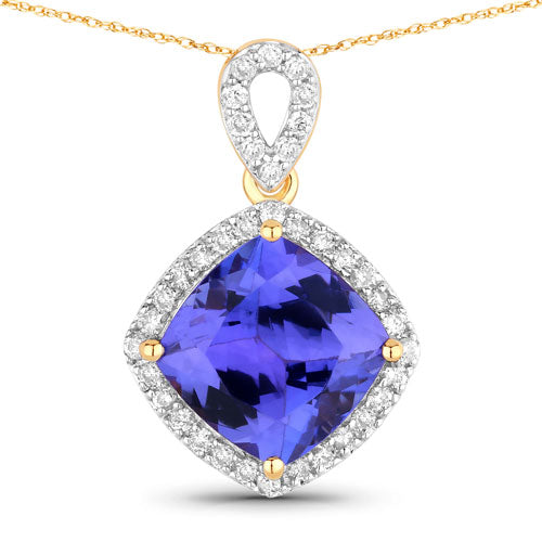 Colgante de oro amarillo de 14 quilates con tanzanita genuina de 2,54 quilates y diamantes blancos