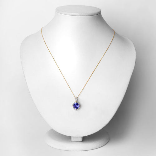 Colgante de oro amarillo de 14 quilates con tanzanita genuina de 2,54 quilates y diamantes blancos