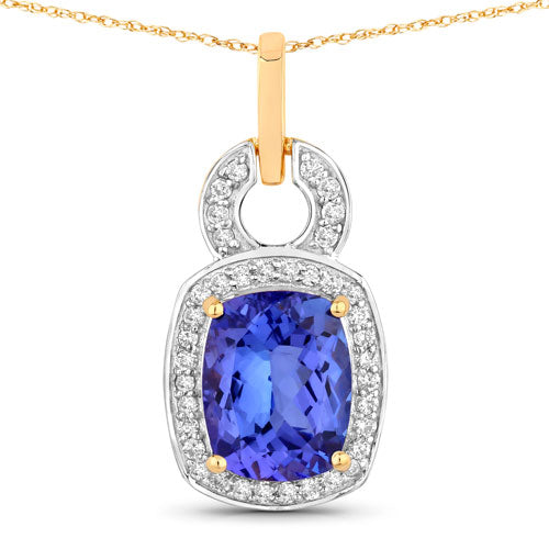 Colgante de oro amarillo de 14 quilates con tanzanita auténtica de 2.23 quilates y diamante blanco