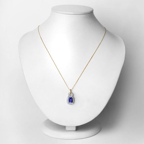 Colgante de oro amarillo de 14 quilates con tanzanita auténtica de 2.23 quilates y diamante blanco