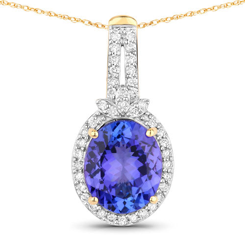 Colgante de oro amarillo de 14 quilates con tanzanita auténtica de 3,74 quilates y diamantes blancos