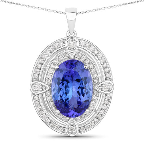 Colgante de oro blanco de 14 quilates con tanzanita genuina de 5,91 quilates y diamantes blancos