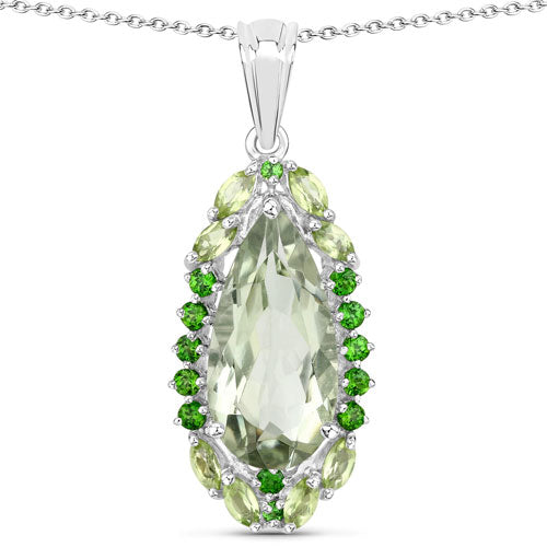 Colgante de plata de ley .925 con amatista verde auténtica de 5,54 quilates, peridoto y diópsido de cromo