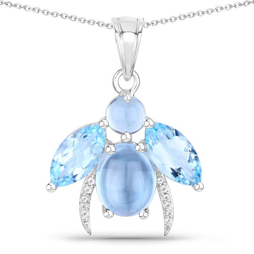 Colgante de plata de ley .925 con topacio azul genuino de 9,06 quilates y topacio blanco