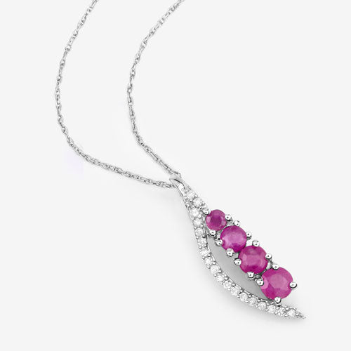 Colgante de oro blanco de 14 quilates con rubí auténtico de 0,43 quilates y diamantes blancos