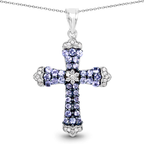 Colgante de plata de ley .925 con tanzanita genuina de 1,84 quilates y circonia blanca