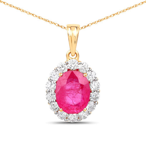 Colgante de oro amarillo de 18K con rubí genuino de Birmania de 2.56 quilates y diamantes blancos