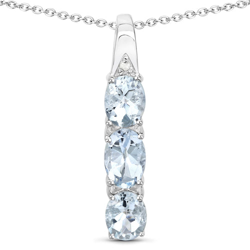 0.95 Carat Genuine Aquamarine and White Diamond .925 Sterling Silver Pendant